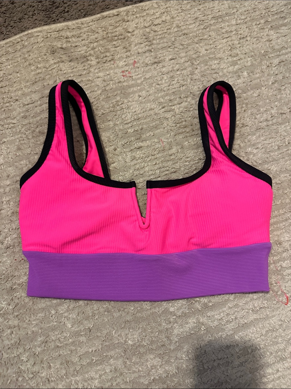 LainSnow Pink and Purple V-Notch Bikini Top